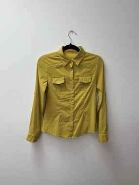 Yellow Button-Up Shirt with Subtle Polka Dot Print
